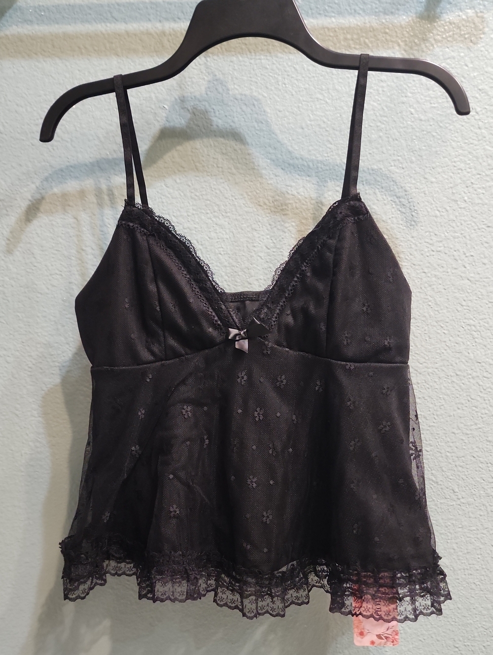 SHEIN Black Lace Trim Floral Mesh Camisole Size Medium
